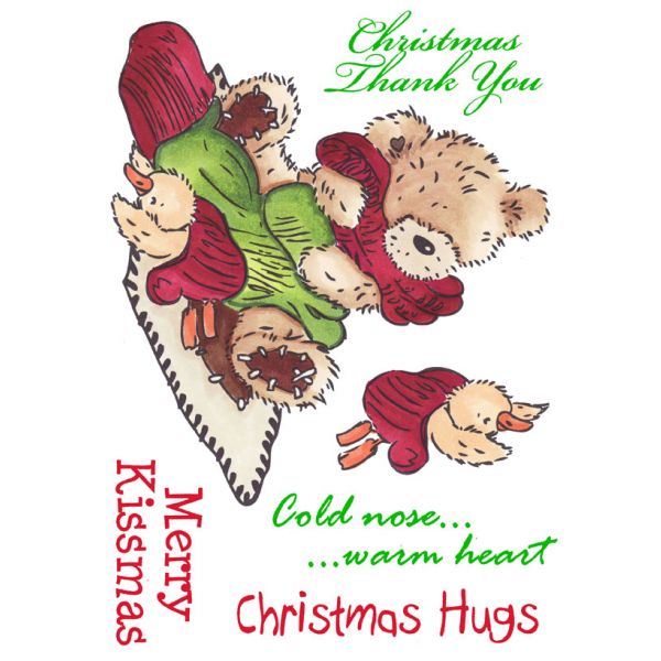 Sello de caucho para montar Popcorn the Bear - Christmas Hugs