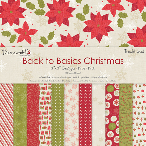 Dovecraft  Back to Basics Christmas Traditional 12x12 Backing Paper Pack