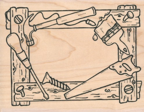 Sello de caucho montado en bloque de madera- Marco de herramientas