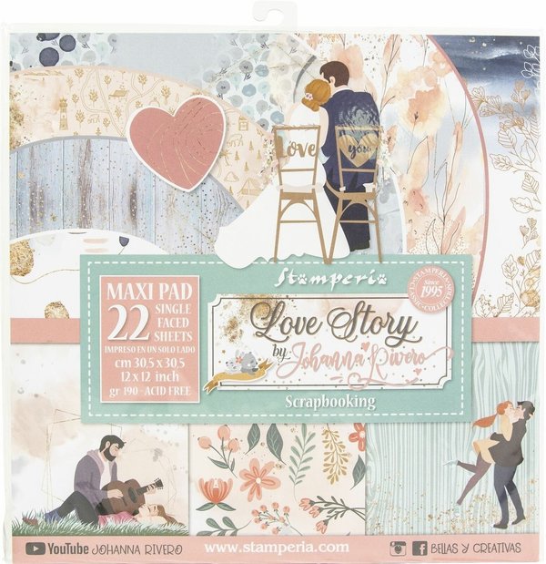 Pack de Hojas Stamperia 12x12  "Love Story"